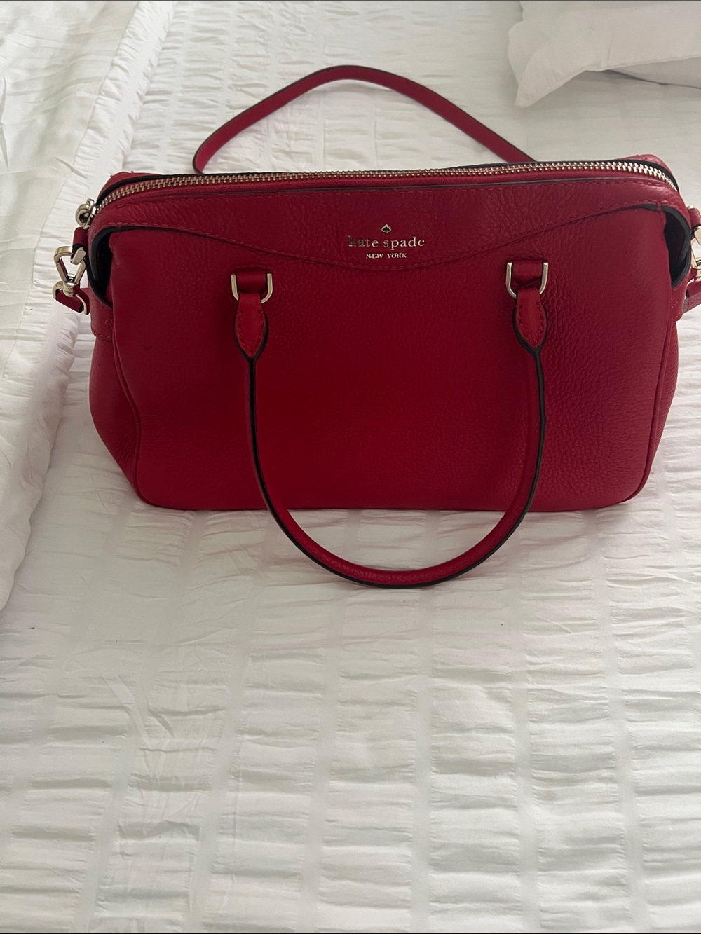 kate spade Red Pebbled Leather Satchel with Top Handles